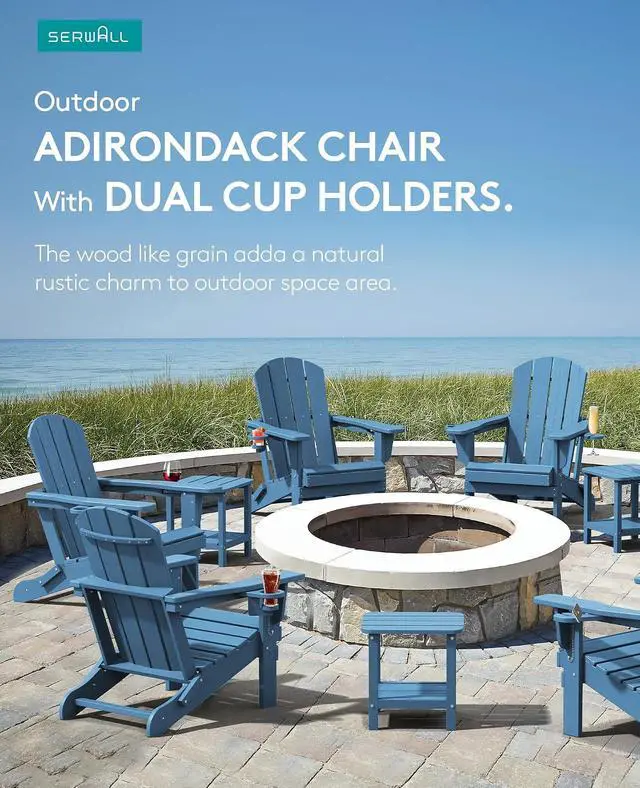Alt view image 4 of 7 - Folding Adirondack Chairs, HDPE Adirondack Chairs Set of 4, Plastic Outdoor Chairs,Blue