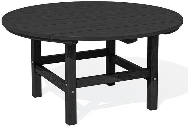 Main image of 35.5'' Round Outdoor Table with Umbrella Hole, HDPE Weatherproof Coffee Table, Black