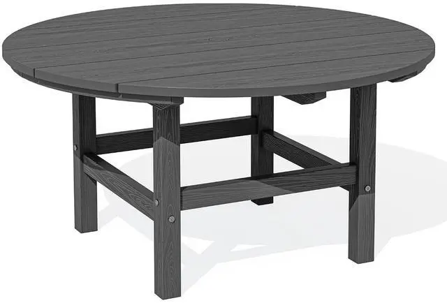 Main image of 35.5'' Round Outdoor Table with Umbrella Hole, HDPE Weatherproof Coffee Table, Grey