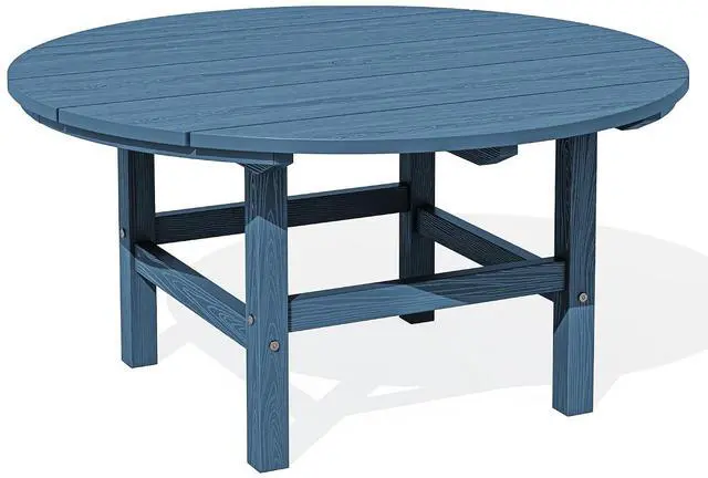 Main image of 35.5'' Round Outdoor Table with Umbrella Hole, HDPE Weatherproof Coffee Table, Blue