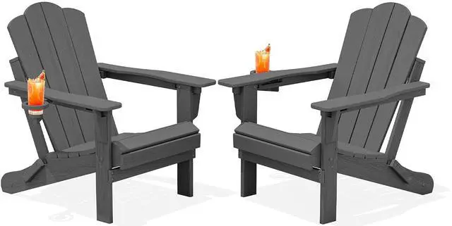 Main image of Adjustable Folding Adirondack Chairs Set of 2, HDPE Reclining Adirondack Chairs with Cup Holder for Outdoor, Patio, Backyard Deck, Gray