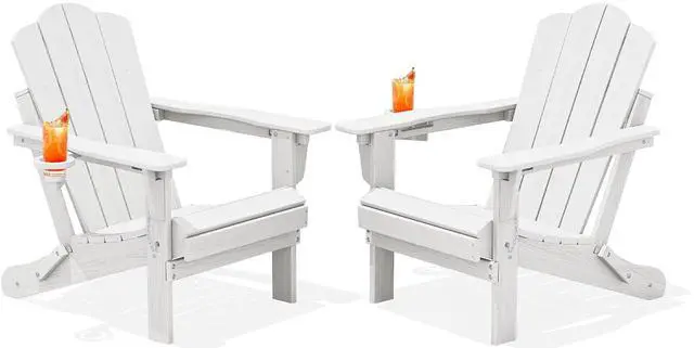 Main image of Adjustable Folding Adirondack Chairs Set of 2, HDPE Reclining Adirondack Chairs with Cup Holder for Outdoor, Patio, Backyard Deck, White