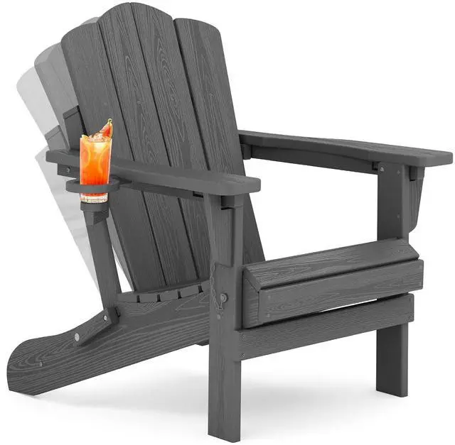 Main image of Adjustable Folding Adirondack Chair, HDPE Reclining Adirondack Chairs with Cup Holder for Outdoor, Patio, Backyard Deck, Gray