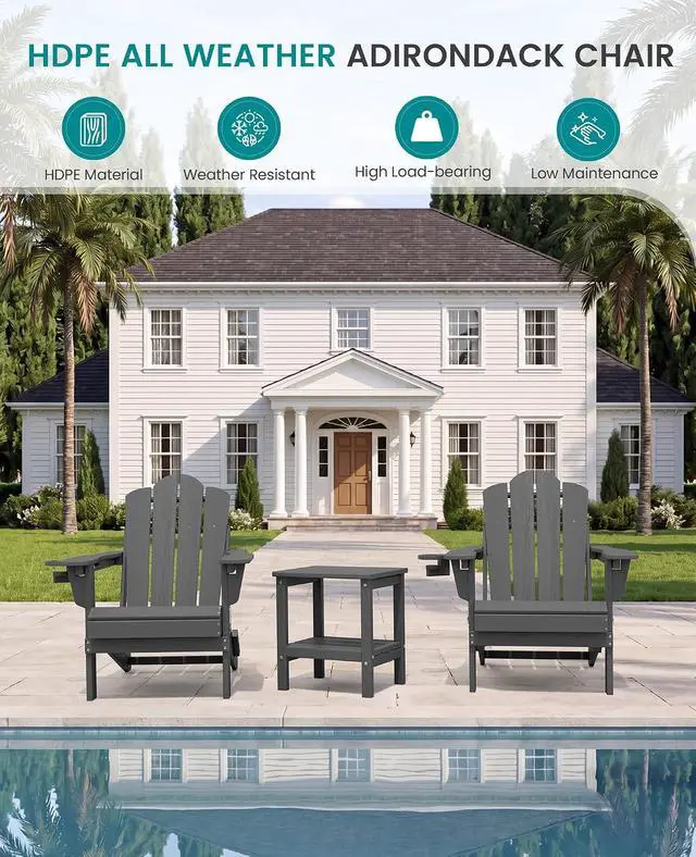 Alt view image 6 of 7 - Adjustable Folding Adirondack Chairs Set of 2, HDPE Reclining Adirondack Chairs with Cup Holder for Outdoor, Patio, Backyard Deck, Gray