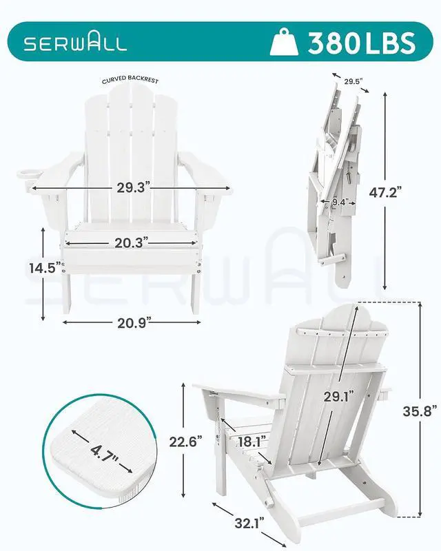 Alt view image 3 of 7 - Adjustable Folding Adirondack Chairs Set of 2, HDPE Reclining Adirondack Chairs with Cup Holder for Outdoor, Patio, Backyard Deck, White