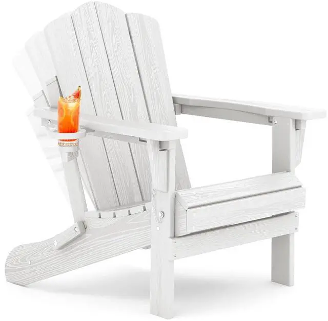 Main image of Adjustable Folding Adirondack Chair, HDPE Reclining Adirondack Chairs with Cup Holder for Outdoor, Patio, Backyard Deck, White