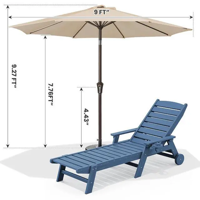 Alt view image 3 of 6 - Patio Chaise Lounge Chair Set of 2 with 9FT Patio Umbrella, Blue (Umbreall Base not Included)