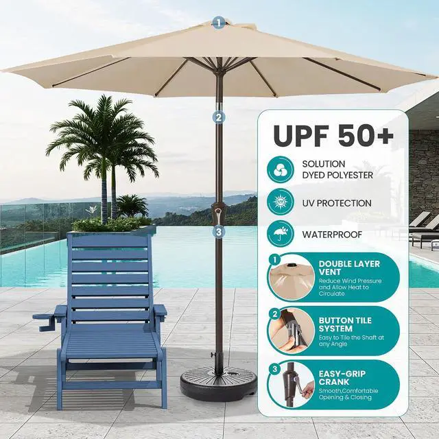 Alt view image 4 of 6 - Patio Chaise Lounge Chair Set of 2 with 9FT Patio Umbrella, Blue (Umbreall Base not Included)