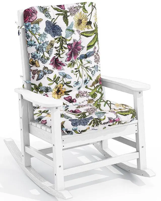 Main image of SEWALL Oversized Outdoor Rocking Chair with Cushion, Patio Rocking Chairs for Porch, White HDPR Rocker+Flower Cushion