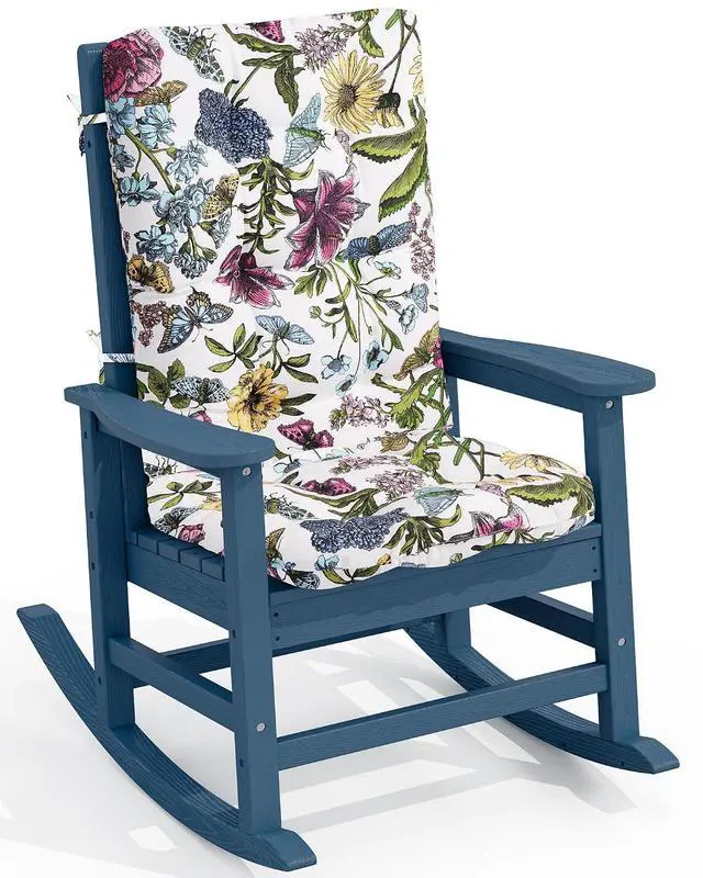 Main image of SEWALL Oversized Outdoor Rocking Chair with Cushion, Patio Rocking Chairs for Porch, Blue HDPR Rocker+Flower Cushion