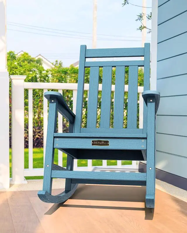 Alt view image 2 of 6 - HDPE Outdoor Rocking Chair, HDPE Rocking Chair for Adult, Blue