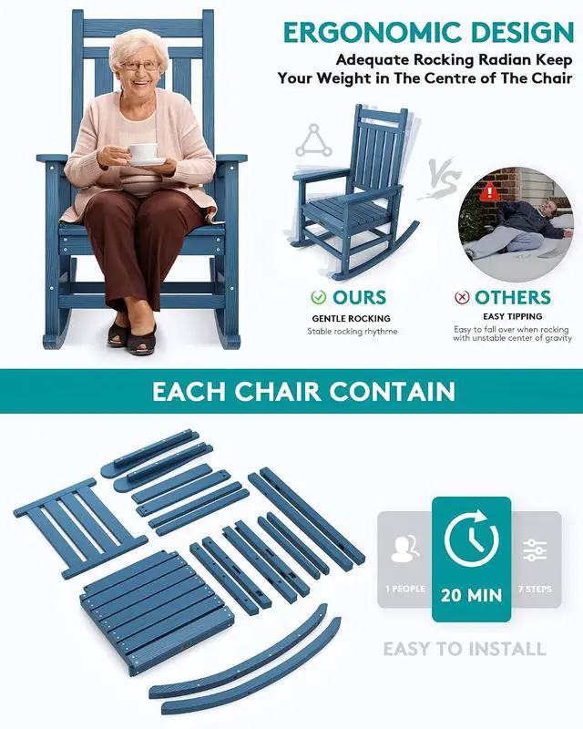 Alt view image 5 of 6 - HDPE Outdoor Rocking Chair, HDPE Rocking Chair for Adult, Blue