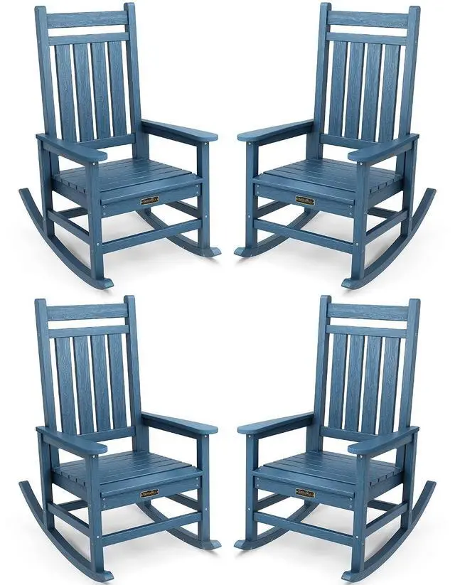 Main image of Outdoor Rocking Chair Set of 4, Patio Rocking Chairs for Adult, All Weather Resistant Porch Rockers for Lawn Garden, Blue