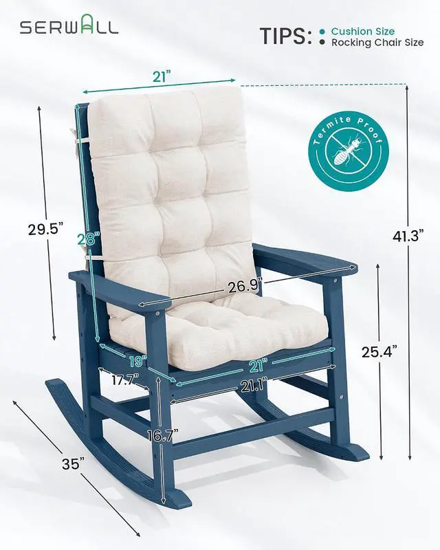 Alt view image 3 of 7 - SEWALL Oversized Outdoor Rocking Chair with Cushion, Patio Rocking Chairs for Porch, Blue HDPE Rocker+Beige Cushion