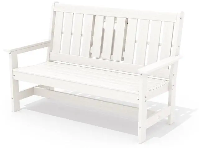 Main image of Outdoor Bench with Cup Holder, Oversized 58" HDPE Porch Bench Suitable for 3 Person, All Weather Patio Benches with High Backrest for Garden, Park, Yard, Front Porch, White