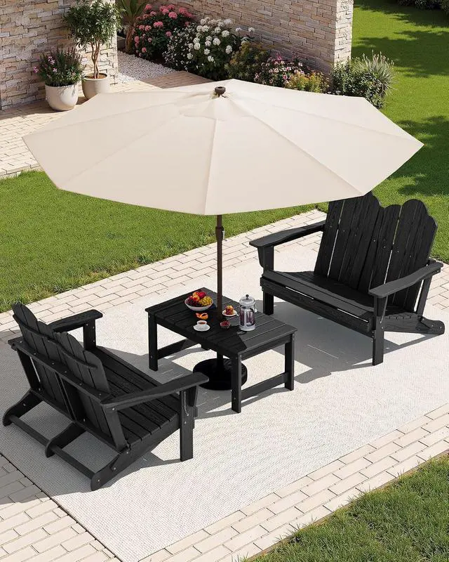 Alt view image 2 of 7 - Folding Adirondack Bench, HDPE All-Weather Adirondack Loveseat Set of 2, Black