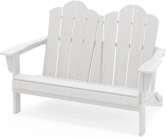 Main image of Folding Adirondack Bench, HDPE All-Weather Adirondack Loveseat, 660 lbs Capacity, Foldable Outdoor Patio Bench for Deck, Lawn, Garden, White