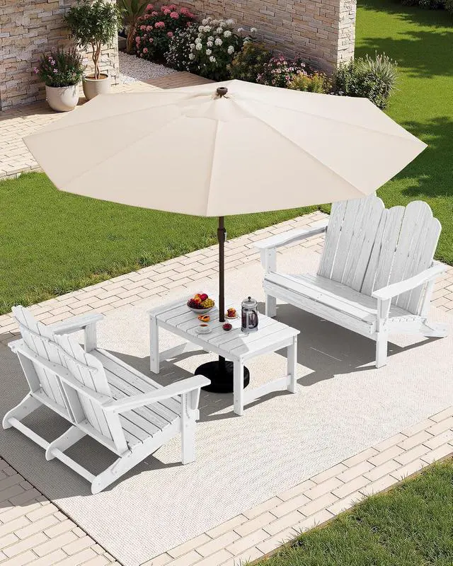 Alt view image 2 of 7 - Folding Adirondack Bench, HDPE All-Weather Adirondack Loveseat, 660 lbs Capacity, Foldable Outdoor Patio Bench for Deck, Lawn, Garden, White