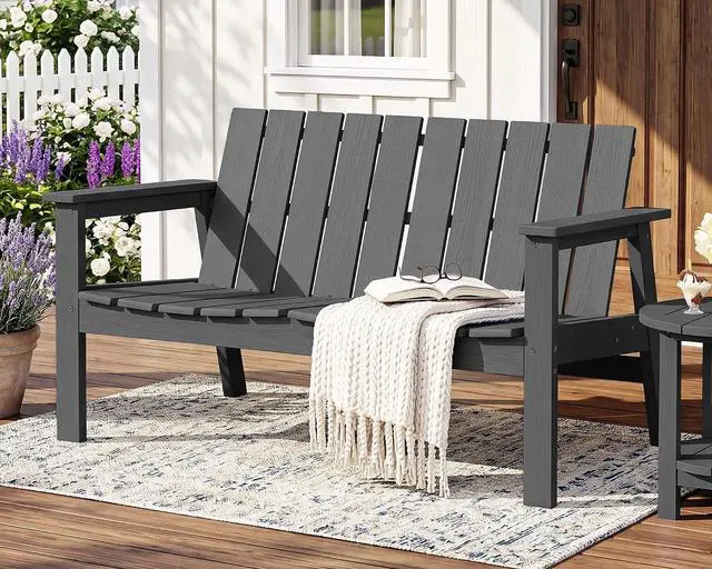 Main image of HDPE Outdoor Bench, 2-Person All-Weather Outdoor Bench, Patio Garden Bench with 660 lbs Capacity, Outdoor Patio Bench for Deck, Lawn, Garden, Grey