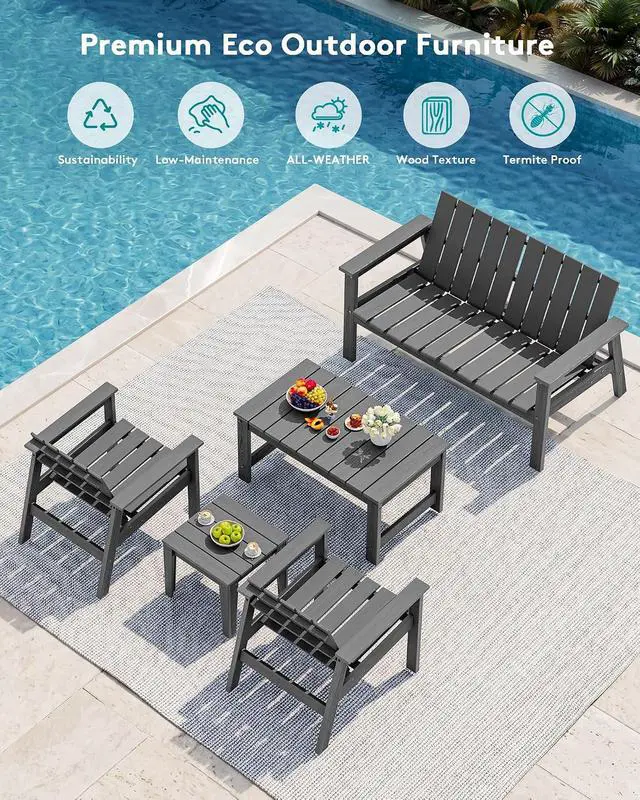 Alt view image 5 of 7 - HDPE Outdoor Bench, 2-Person All-Weather Outdoor Bench, Patio Garden Bench with 660 lbs Capacity, Outdoor Patio Bench for Deck, Lawn, Garden, Grey