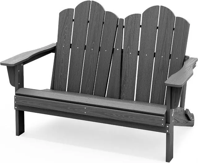 Main image of Adirondack Bench, HDPE All-Weather Adirondack Loveseat, Outdoor Adirondack Chair for 2, Grey