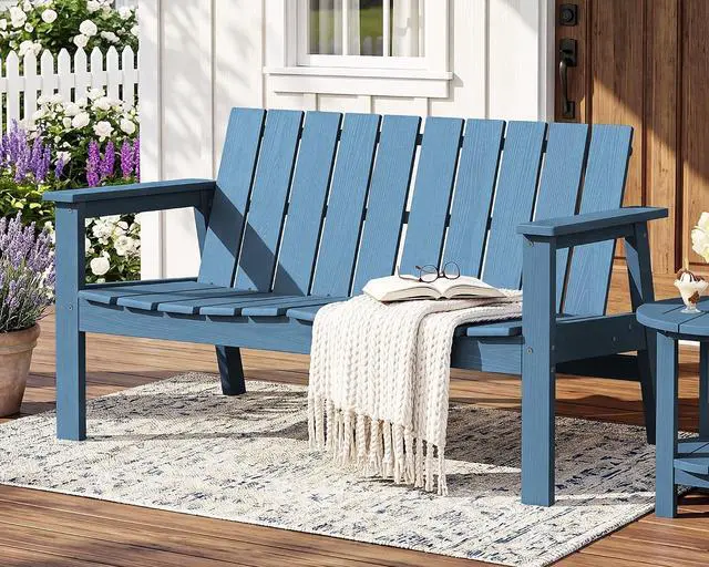 Main image of HDPE Outdoor Bench, 2-Person All-Weather Outdoor Bench, Patio Garden Bench with 660 lbs Capacity, Outdoor Patio Bench for Deck, Lawn, Garden, Navy