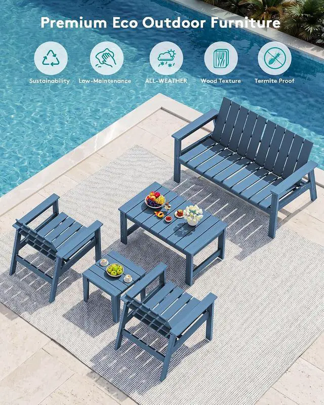 Alt view image 5 of 7 - HDPE Outdoor Bench, 2-Person All-Weather Outdoor Bench, Patio Garden Bench with 660 lbs Capacity, Outdoor Patio Bench for Deck, Lawn, Garden, Navy