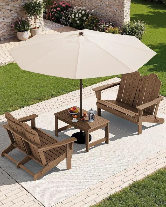 Alt view image 2 of 7 - Folding Adirondack Bench, HDPE All-Weather Adirondack Loveseat, 660 lbs Capacity, Foldable Outdoor Patio Bench for Deck, Lawn, Garden, Brown