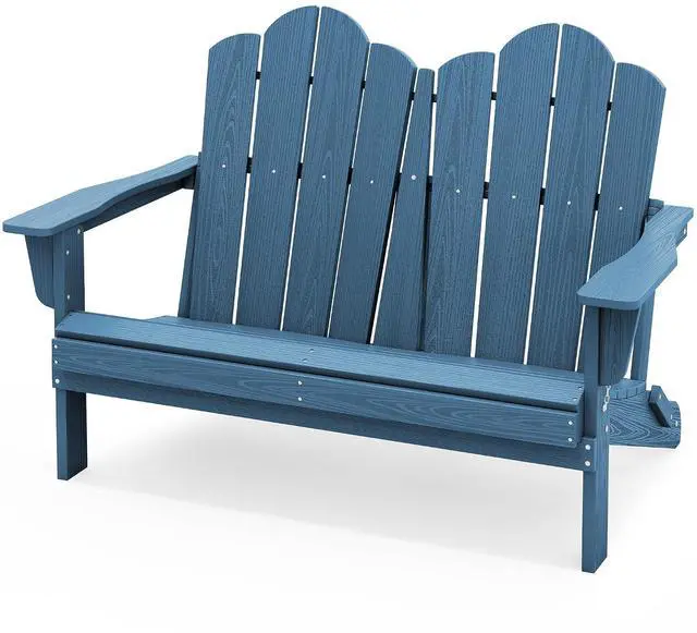 Main image of Outdoor Folding Adirondack Bench, HDPE All-Weather Adirondack Loveseat, 660 lbs Capacity, Foldable Outdoor Patio Bench for Deck, Lawn, Garden, Navy