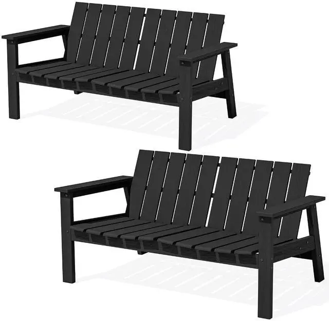 Main image of HDPE Outdoor Bench Set of 2, 2-Person All-Weather Patio Garden Bench with 660 lbs Capacity, Curved Seat, Outdoor Patio Bench for Deck, Lawn, Garden, Black