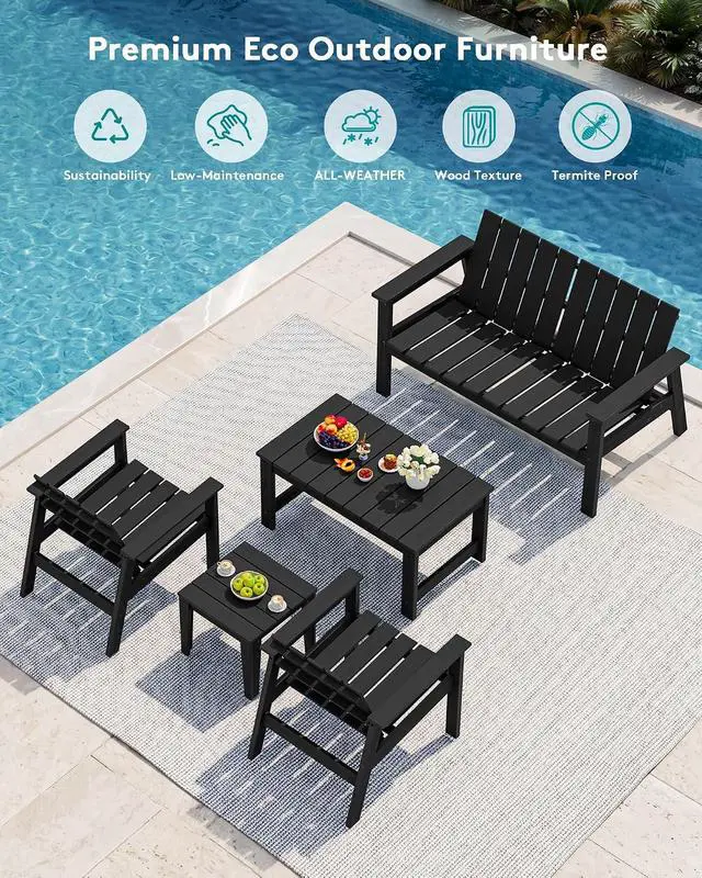 Alt view image 6 of 7 - HDPE Outdoor Bench, 2-Person All-Weather Outdoor Bench, Patio Garden Bench with 660 lbs Capacity, Outdoor Patio Bench for Deck, Lawn, Garden, Black