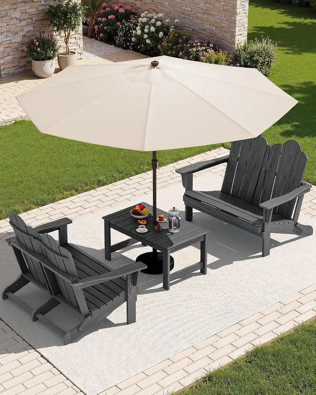 Alt view image 2 of 7 - Folding Adirondack Bench, HDPE All-Weather Adirondack Loveseat Set of 2, Grey