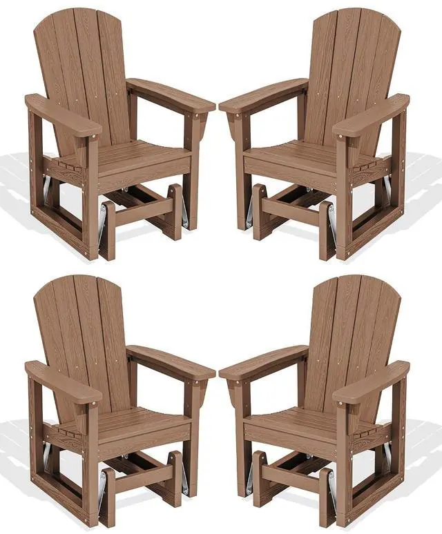 Main image of Outdoor Glider Chair Set of 4, HDPE Wood-Like Patio Glider Rocker All-Weather Porch Glider for Outside, Brown