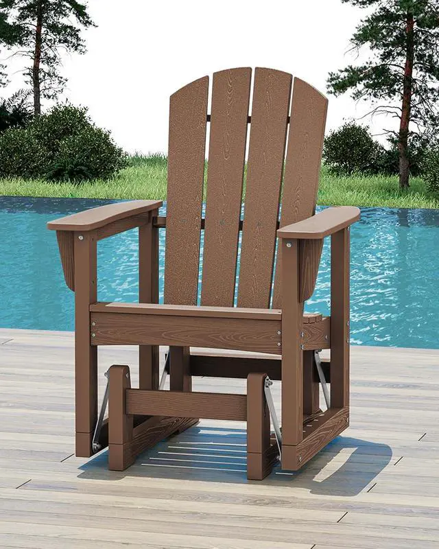Alt view image 2 of 7 - Outdoor Glider Chair Set of 4, HDPE Wood-Like Patio Glider Rocker All-Weather Porch Glider for Outside, Brown