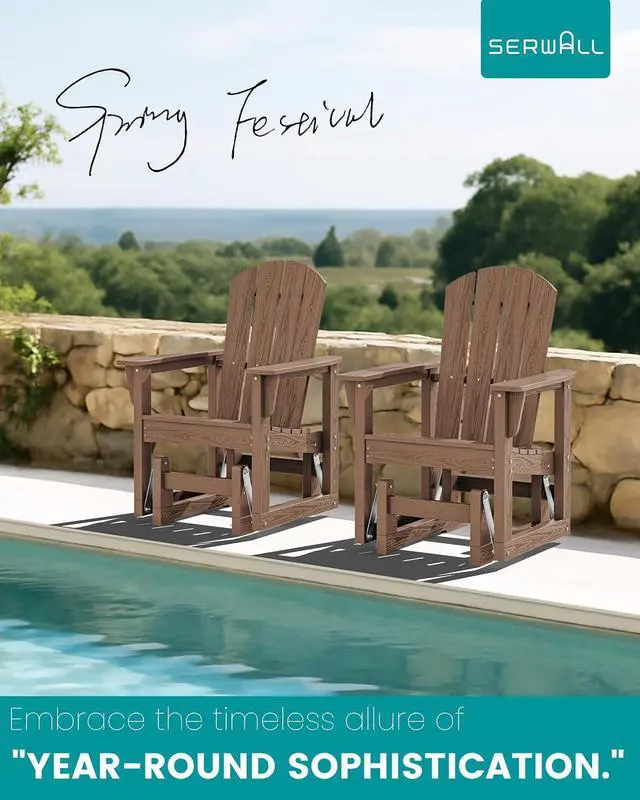 Alt view image 7 of 7 - Outdoor Glider Chair Set of 4, HDPE Wood-Like Patio Glider Rocker All-Weather Porch Glider for Outside, Brown