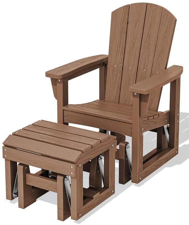 Main image of Outdoor Glider Chair with Ottoman, HDPE Wood-Like Patio Glider Set All-Weather Porch Glider for Outside, Brown