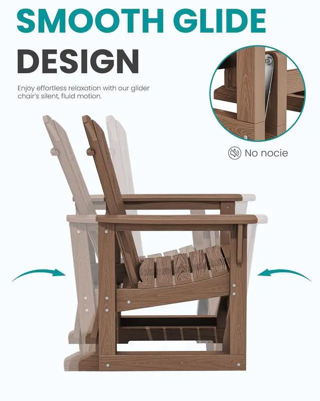 Alt view image 4 of 7 - Outdoor Glider Chair with Ottoman, HDPE Wood-Like Patio Glider Set All-Weather Porch Glider for Outside, Brown