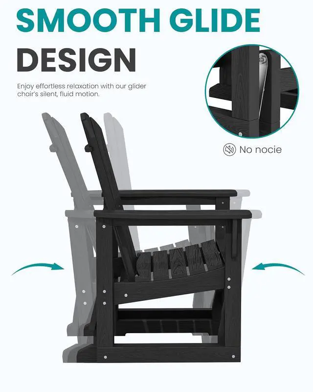 Alt view image 5 of 7 - Outdoor Glider Chair with Ottoman, HDPE Wood-Like Patio Glider Set All-Weather Porch Glider for Outside, Black