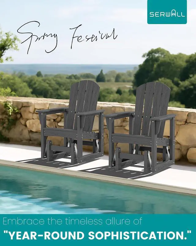 Alt view image 6 of 7 - Outdoor Glider Chair Set of 2, HDPE Wood-Like Patio Glider Rocker All-Weather Porch Glider for Outside, Slate Gray