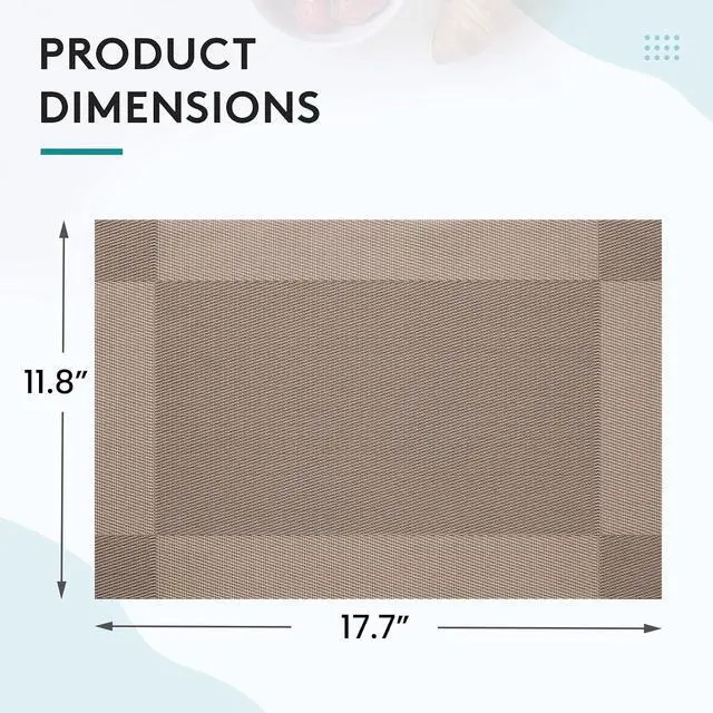 Alt view image 3 of 6 - 6-Pack Heat Resistant Placemats, Non-Slip Woven Vinyl Table Mats, Washable & Durable for Daily Meals, Indoor & Outdoor Use, Khaki