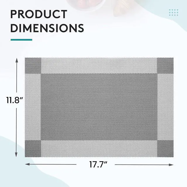 Alt view image 3 of 6 - 6-Pack Heat Resistant Placemats, Non-Slip Woven Vinyl Table Mats, Washable & Durable for Daily Meals, Indoor & Outdoor Use, Light Gray