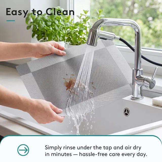 Alt view image 5 of 6 - 6-Pack Heat Resistant Placemats, Non-Slip Woven Vinyl Table Mats, Washable & Durable for Daily Meals, Indoor & Outdoor Use, Light Gray
