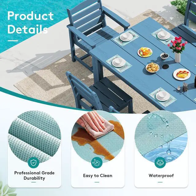 Alt view image 2 of 6 - 6-Pack Heat Resistant Placemats, Non-Slip Woven Vinyl Table Mats, Washable & Durable for Daily Meals, Indoor & Outdoor Use, Light Blue