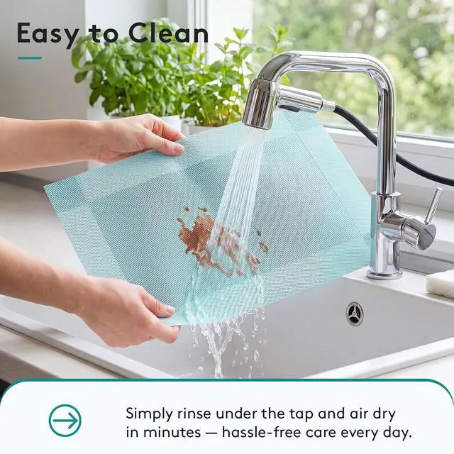 Alt view image 5 of 6 - 6-Pack Heat Resistant Placemats, Non-Slip Woven Vinyl Table Mats, Washable & Durable for Daily Meals, Indoor & Outdoor Use, Light Blue