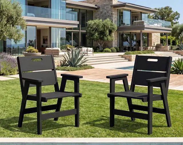 Main image of 2-Pack HDPE Outdoor Patio Chairs, 19.69" Wide Ergonomic Dining Chairs, 330 LBS Heavy Duty All-Weather Arm Chairs for Backyard Deck Garden, Black