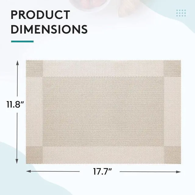 Alt view image 3 of 6 - 6-Pack Heat Resistant Placemats, Non-Slip Woven Vinyl Table Mats, Washable & Durable for Daily Meals, Indoor & Outdoor Use, Beige