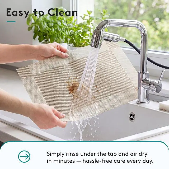 Alt view image 5 of 6 - 6-Pack Heat Resistant Placemats, Non-Slip Woven Vinyl Table Mats, Washable & Durable for Daily Meals, Indoor & Outdoor Use, Beige