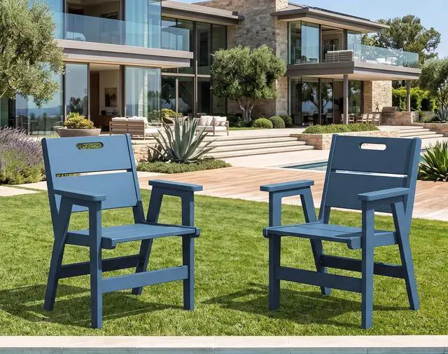Main image of 2-Pack HDPE Outdoor Patio Chairs, 19.69" Wide Ergonomic Dining Chairs, 330 LBS Heavy Duty All-Weather Arm Chairs for Backyard Deck Garden, Blue