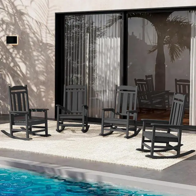 Main image of Oversized Rocking Chair Set of 4 Outdoor, HDPE Outdoor Rocking Chair Set of 4, Black