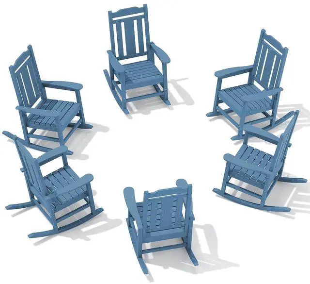 Main image of Outdoor Rocking Chair Set of 6, Patio Rocking Chair Sets, HDPE Rocking Chair for Adults, Blue